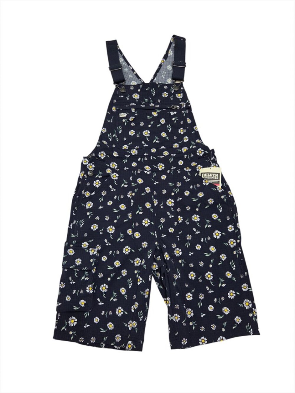 Duluth Womens Heirloom Gardening 10" Short Overalls XS Daisies Navy Floral 56719